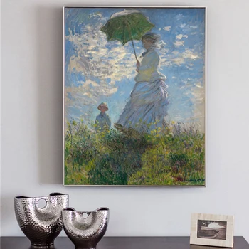 The Promenade Woman with a Parasol by Claude Monet Printed on Canvas 3