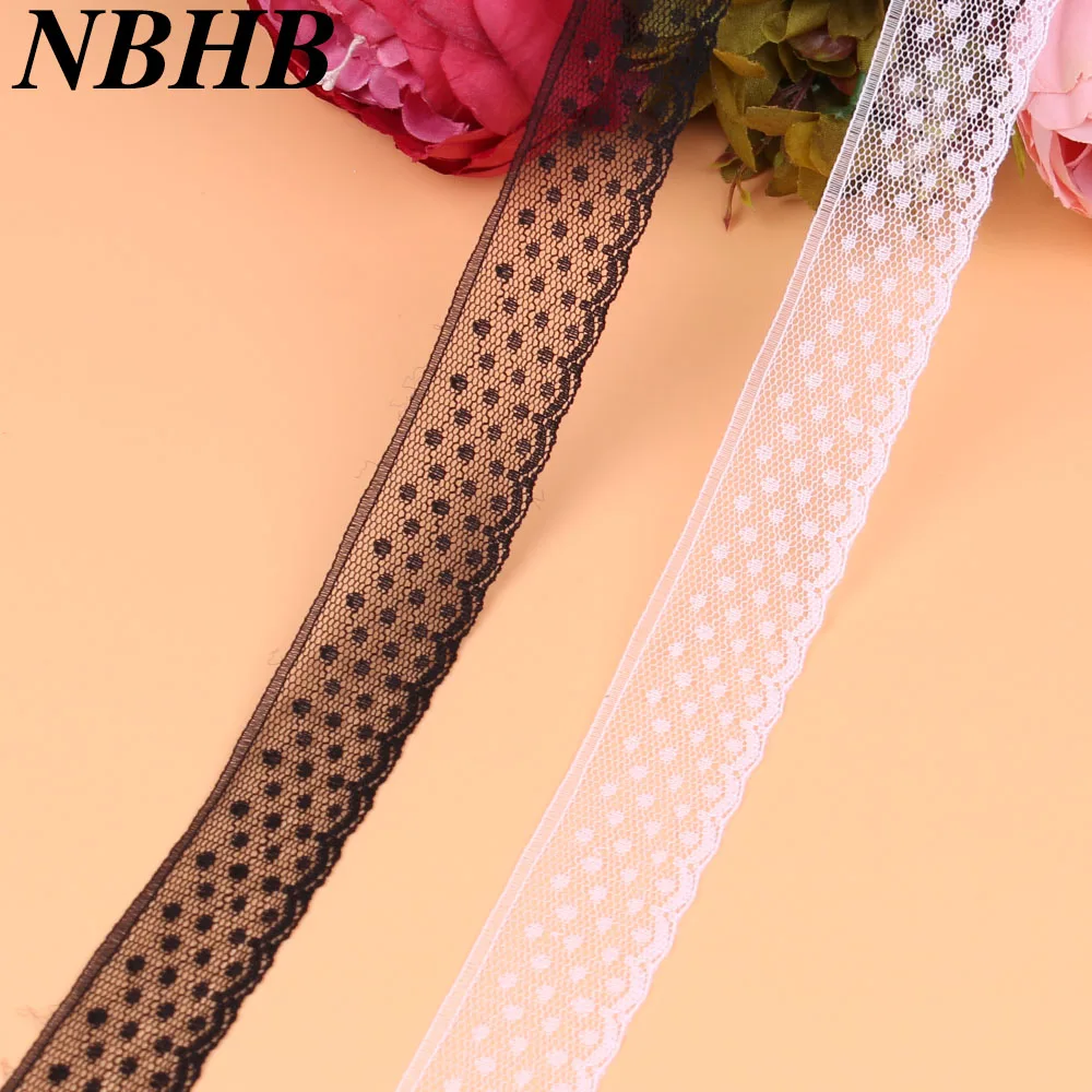 NBHB 5 ярдов/партия, черно-белая кружевная отделка, сделай сам, лента для волос, платье для шитья, аксессуары для шитья, атласная эластичная лента, вечерние украшения