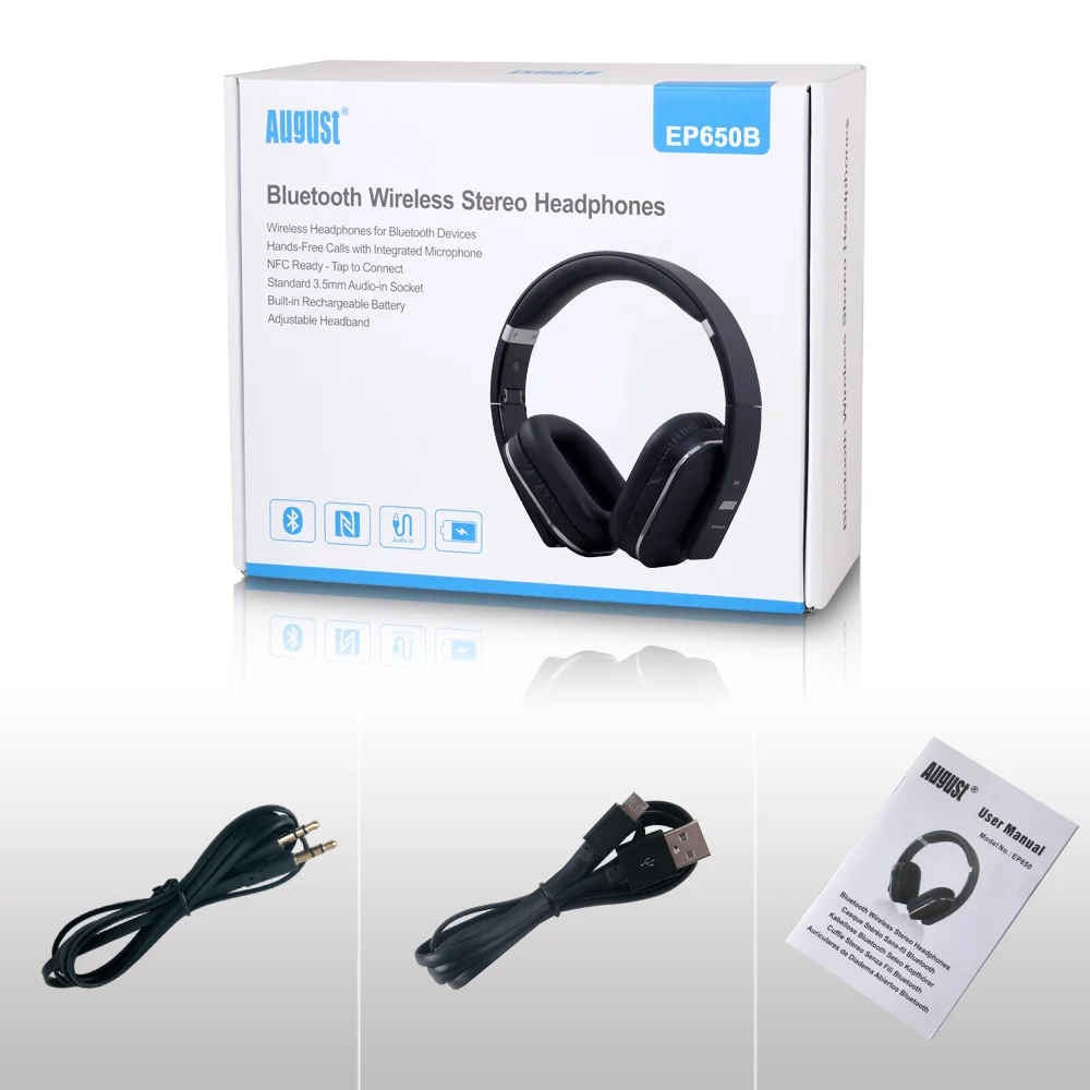 August EP650 Bluetooth Wireless Headphones with Mic/Multipoint/NFC Over Ear Bluetooth 4.1 Stereo Music aptX Headset for TV,Phone