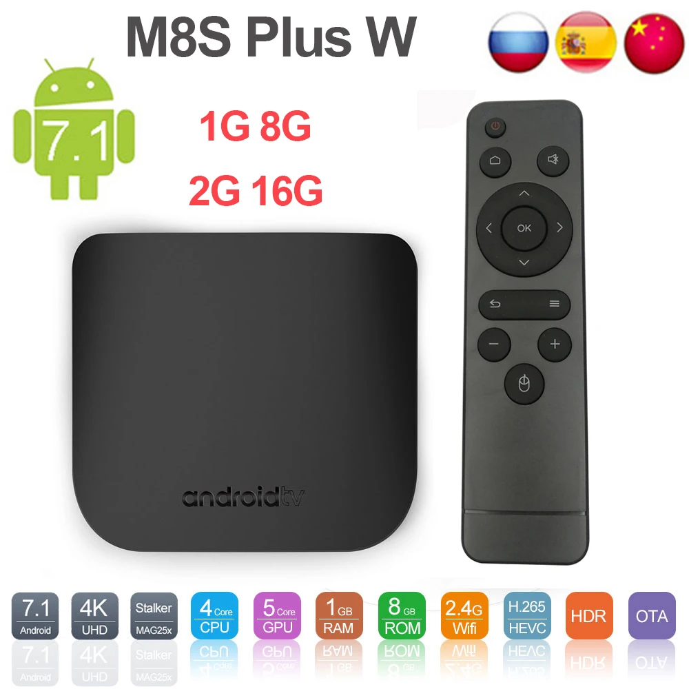 Android tv Box Amlogic S905W Android tv BOX четырехъядерный 2,4G 5G двойной WiFi Android 7,1 Smart медиаплеер Mecool M8S PLUS X