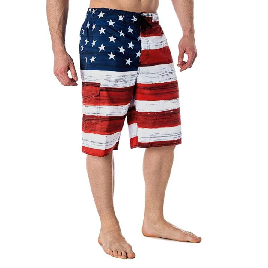 

Men American Flag Print Independance Day Inspired Board Denim Shorts Pants Shorts Swim Trunks Swimming Surf Banadores mayo sunga