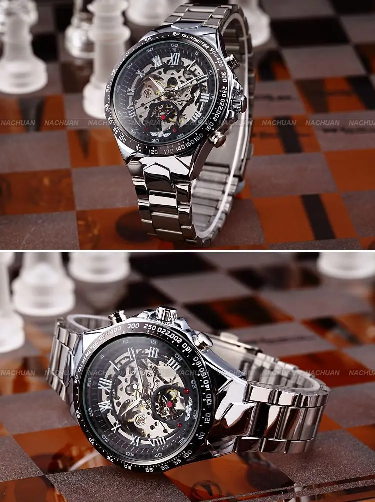 Winner mens watches top brand luxury Full Steel Skeleton Automatic Mechanical Watch men relojes clock men Relogio Masculino