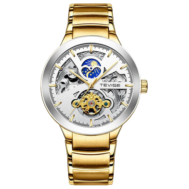 Роскошные мужские часы из нержавеющей стали, высококачественные автоматические механические часы, мужские наручные часы, деловые наручные часы - Цвет: Silver  White