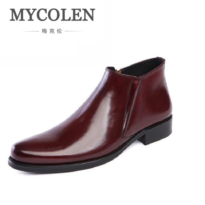 

MYCOLEN Genuine Leather Men Boots Winter Causal Business Work Shoes Male Mens Waterproof Ankle Boot Mens Winter Footwear