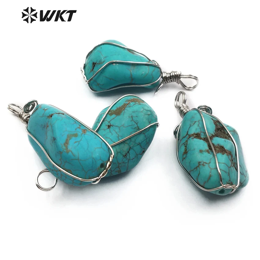 WT-P1431 WKT Эксклюзивный! дизайн натуральный зеленый howlite кулон с серебряной металлической проволокой обернутый в разные формы для девушек ювелирные изделия