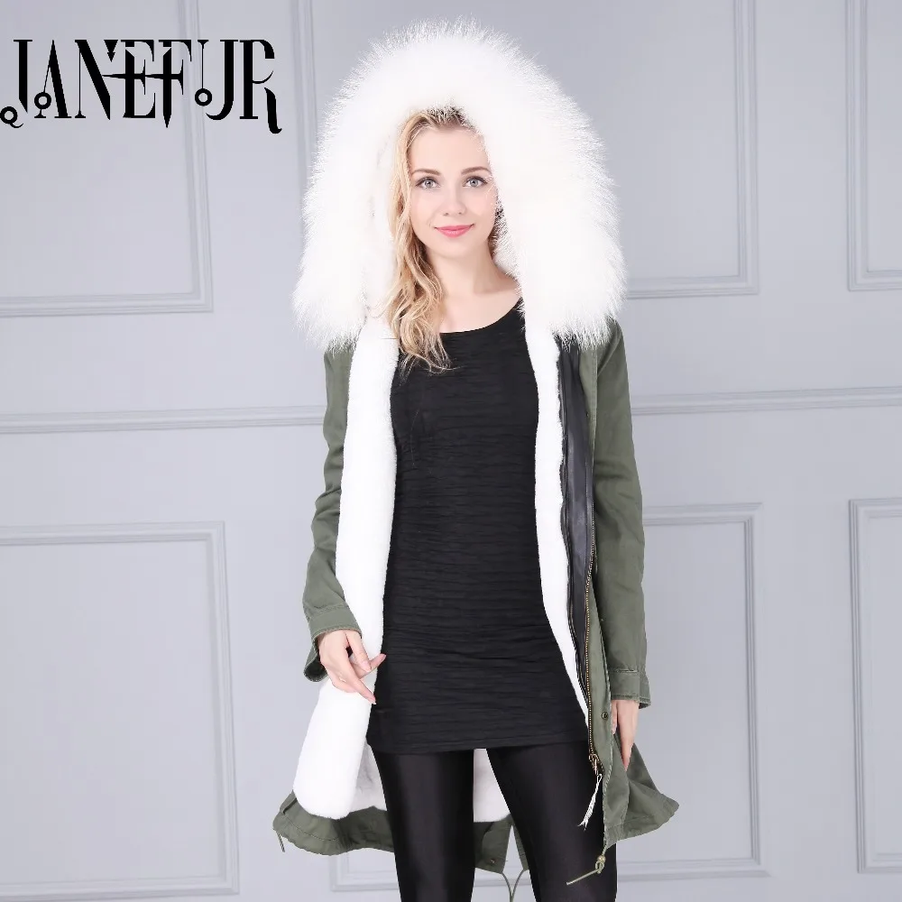 Women New Genuine Raccoon Fur Collar Hooded Parkas Jackets Long Sleeves font b Winter b font