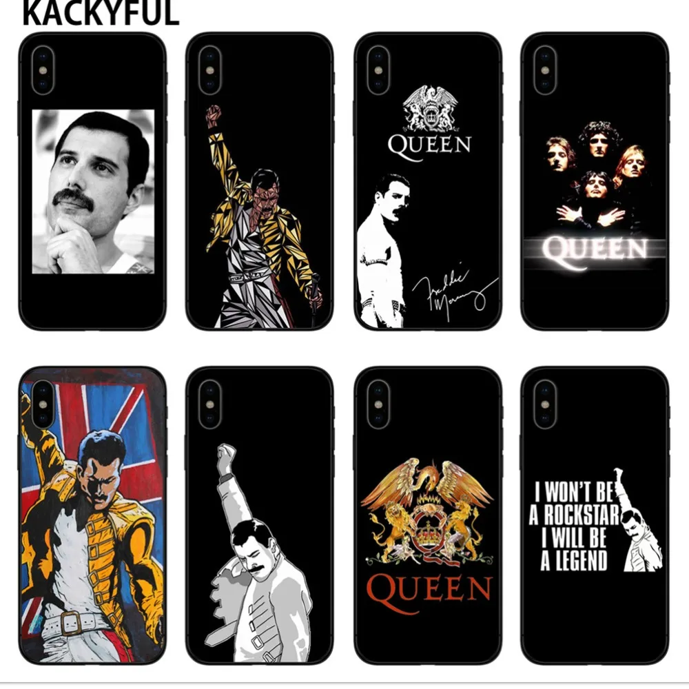 

KACKYFUL Phone Case For Coque iPhone X XR XS Max 8 8Plus 7 7Plus 6 6S Plus 5S SE Freddie Mercury Queen band Soft Silicone Cover