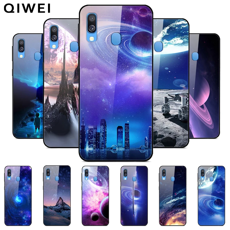 

For Samsung A40 Case Fashion COOL Tempered glass Hard Plastic PC Back Cover For Samsung Galaxy A40 Phone Cases Soft Bumper A 40