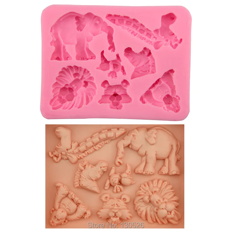 1Pcs New Animal shape Silicone Mold Gum Paste Fondant Cake Decorating Tools lion tiger elephant Kitchen baking accessories | Дом и сад