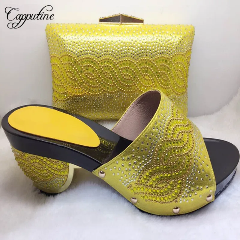 

Capputine Nigerian Summer Ladies Shoes And Bag Set For Wedding Party Italian Style Middle Heels Shoes And Set For Woman