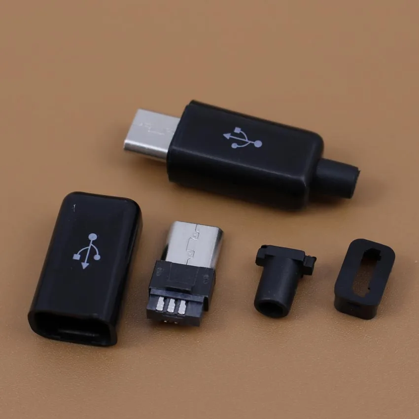 

1 pcs DIY Micro USB Type B Male 5pin Four Piece Assembly Connector Plug Socket , 4 in 1 Black color