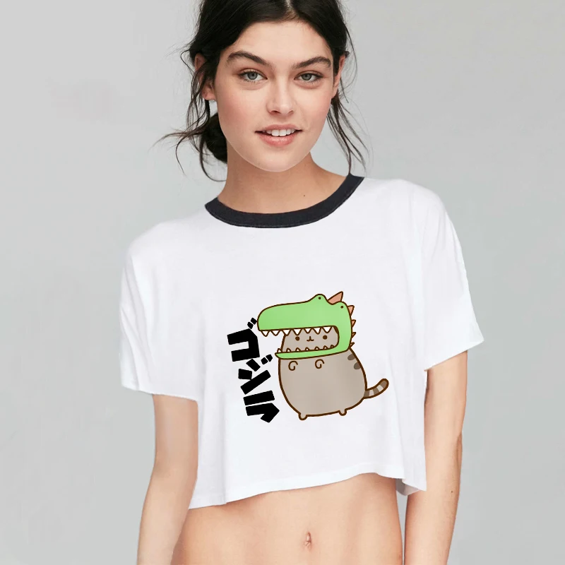 Pusheens So Lazy Cat Tops 2018 Summer Top Vogue Women Pusheen The Cat Crop Top Southside