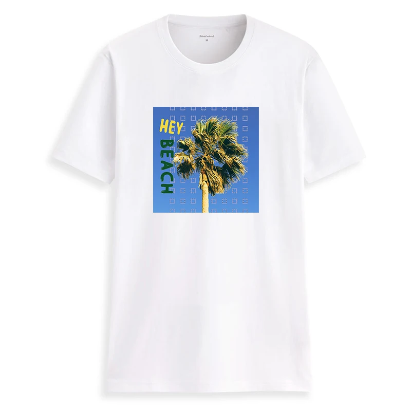 

Hillbilly Cmk263 Summer Creative Tide Brand Beach Palm Tree Pattern Round Neck T-shirt New Wild Short-sleeved Cotton T-shirt