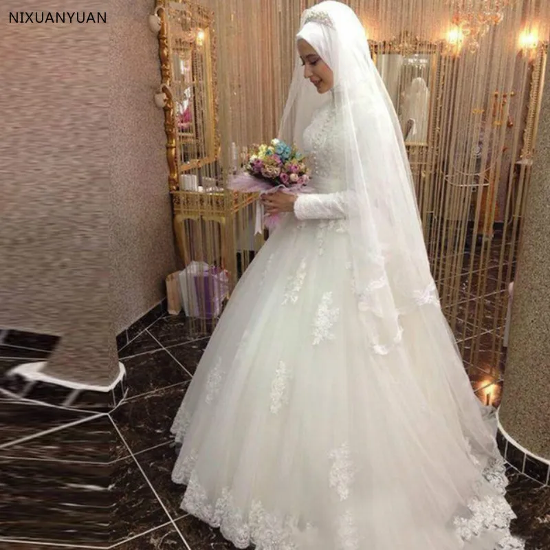 Vestidos De Noiva ТРАПЕЦИЕВИДНОЕ ПЛАТЬЕ с длинными рукавами для невесты кружевное мусульманское винтажное свадебное платье на заказ