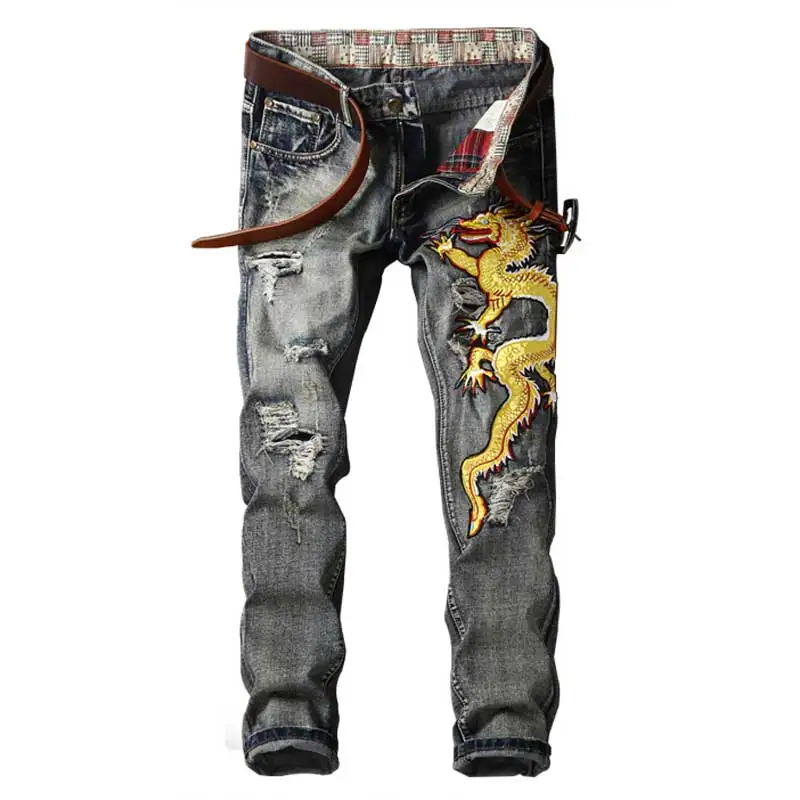 Buy Idopy Men`s Designer Biker jeans China Gold Dragon