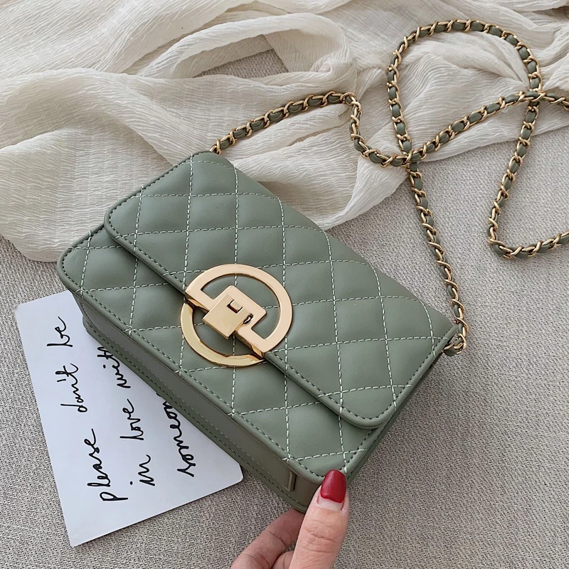 

ETAILL 2019 Green PU Leather Chain Design Crossbody Bags Women Small Flap Hand Bag Ladies Designer Shoulder Messenger Bags