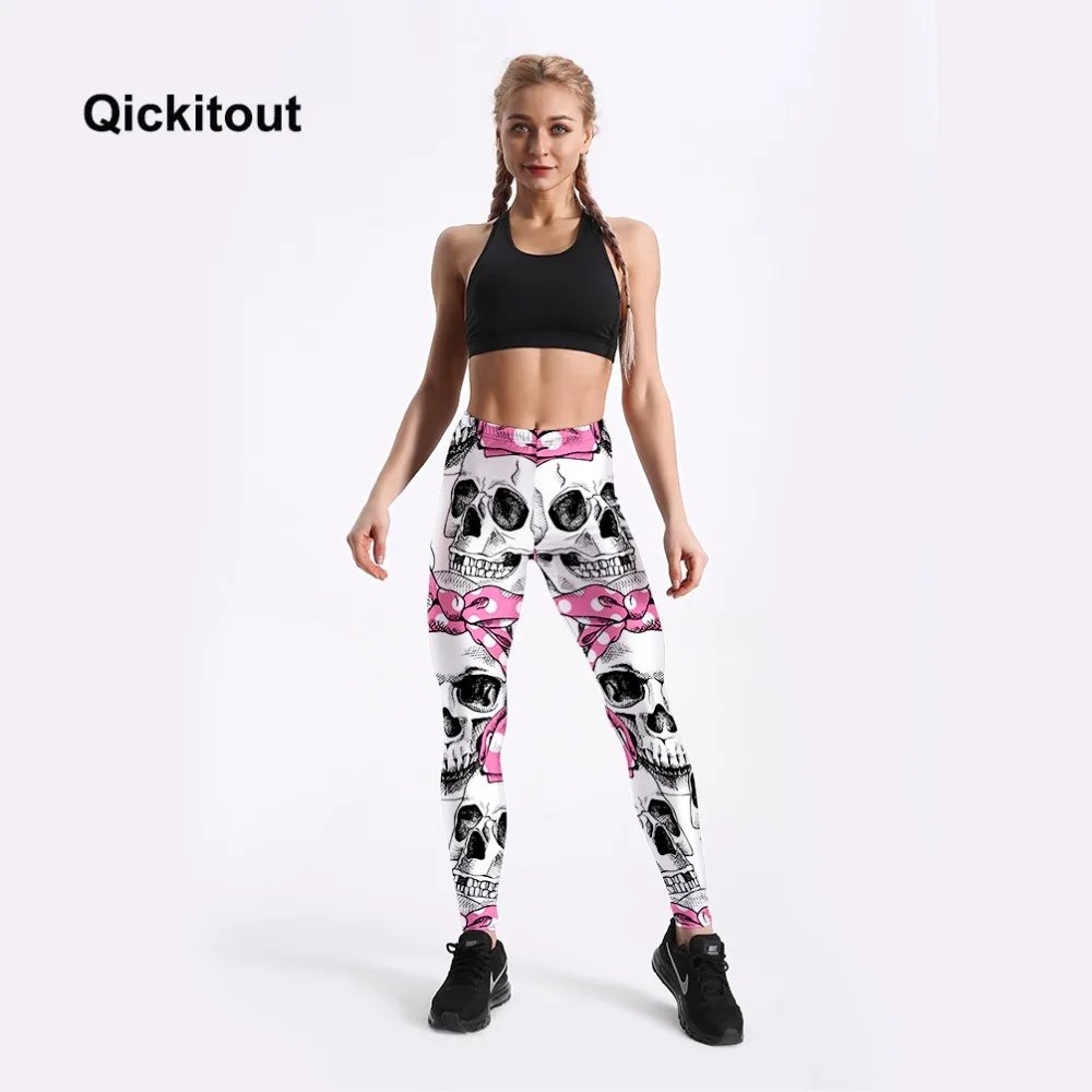Женские легинсы для фитнеса Qickitout пикантные с милым рисунком скелета и бантов