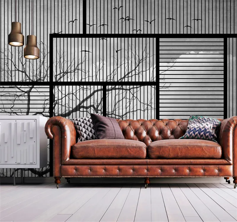 Custom 3d wallpaper Modern minimalist geometric mosaic line texture big tree bird bedroom wall - high-grade waterproof material Custom 3d wallpaper Modern minimalist geometric mosaic line texture big tree bird bedroom wall - high-grade waterproof material