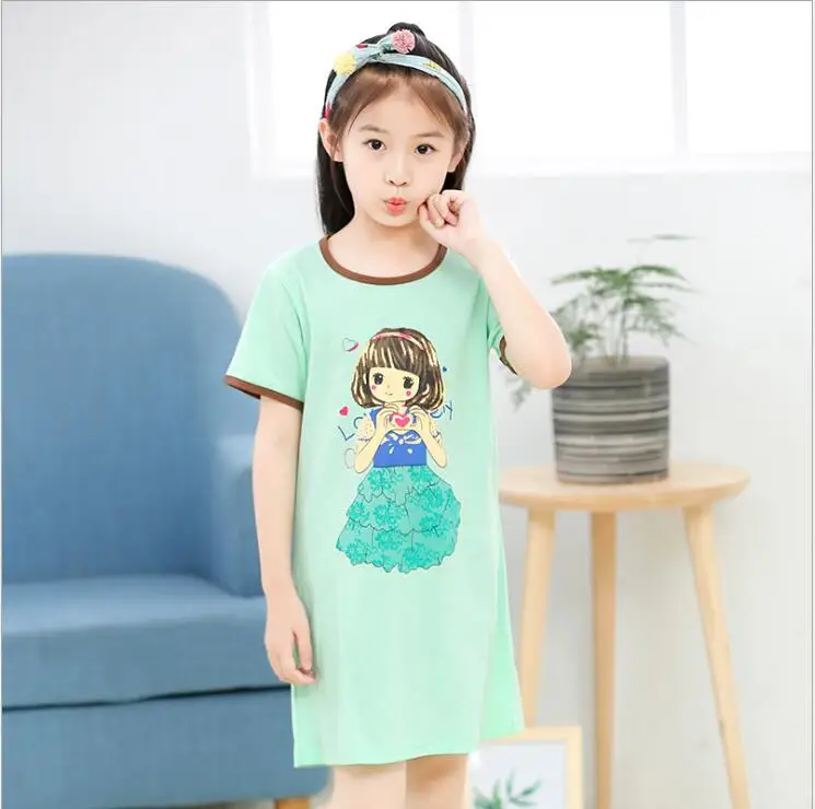 

2019 summer girls nightdress children cotton pajamas big children's home clothes thin baby cartoon short-sleeved pajamas