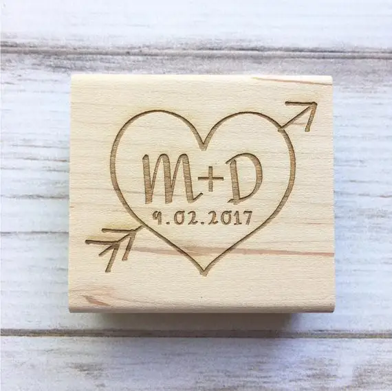 Custom date initials Wedding names Stamp, wood rubber stamp