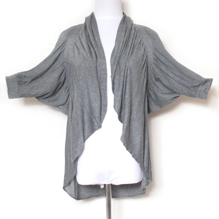 

YUNINYOYO pretty ruffled irregular open-top and hem short-sleeved bat sleeve back defined waist knitted spring autumn cardigan