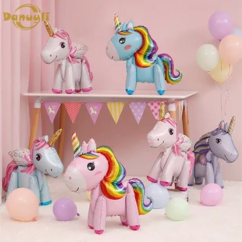 

1pc 57cm baby shower decorations deco chambre bebe naissance ballon anniversaire Rainbow Unicorn Balloons Foil Figures