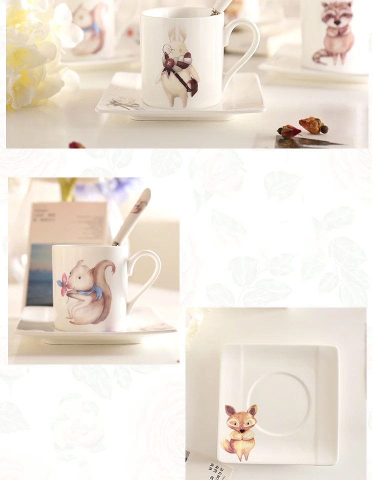 Bone China кофейная чашка блюдо сказки Kawaii мультяшный комплект керамика Кофе Молоко чай Кружка поднос ложка набор стакан Квадратная тарелка