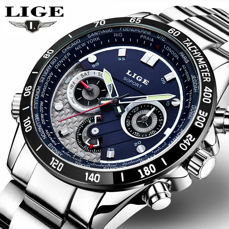 

LIGE Waterproof Quartz Men Military Sport Watch Mens Watches Top Brand Luxury Full Steel Business Wristwatch Relogio Masculino