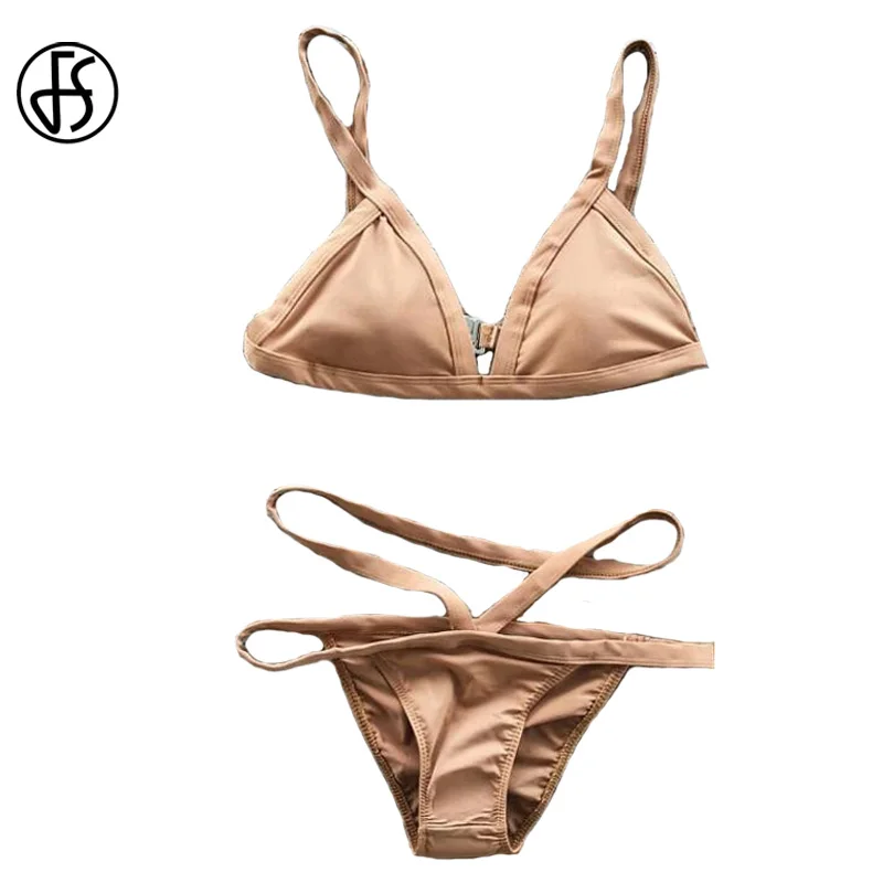 FS 2017 Solid Khaki Sling Cut Out Wrap Triangle Swimsuit Backless