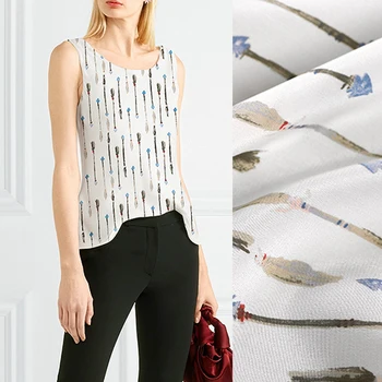 

138CM Wide 17MM Narrow Print White Silk Crepe De Chine Fabric for Summer Dress Shirt Scarf Cheongsam Skirt Pants Pajamas E780