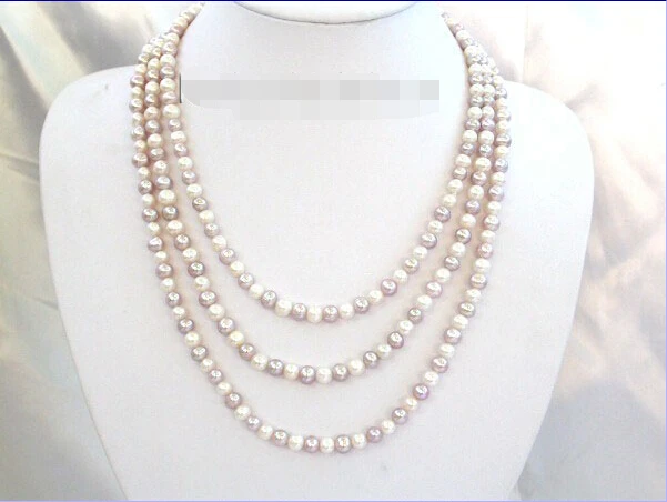 

80" natural white lavender freshwater pearls necklace ^^^@^Noble style Natural Fine jewe FREE SHIPPING