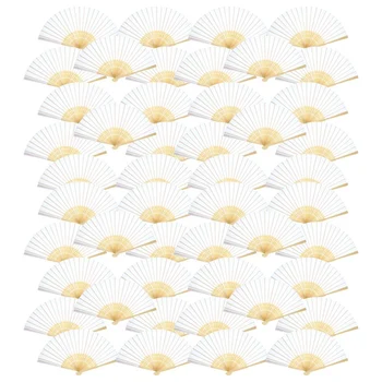 

Hand Held Fans Silk Bamboo Folding Fans Handheld Folded Fan For Church Wedding Gift, Party Favors, Diy Decoration (White, 48 P