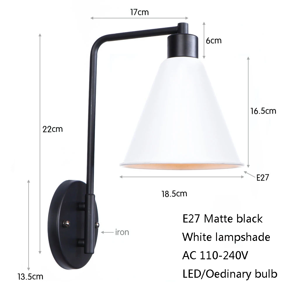 Винтаж Утюг окрашены в минималистском стиле черные бра E27 220 V светодиодный Блеск Бра в простом стиле для гостиной, спальни, холл ресторана кухня