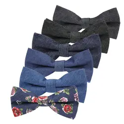 Для мужчин жених галстук-бабочка Модные Джинсовые Регулируемый для Свадебный деловой костюм вечерние FS99
