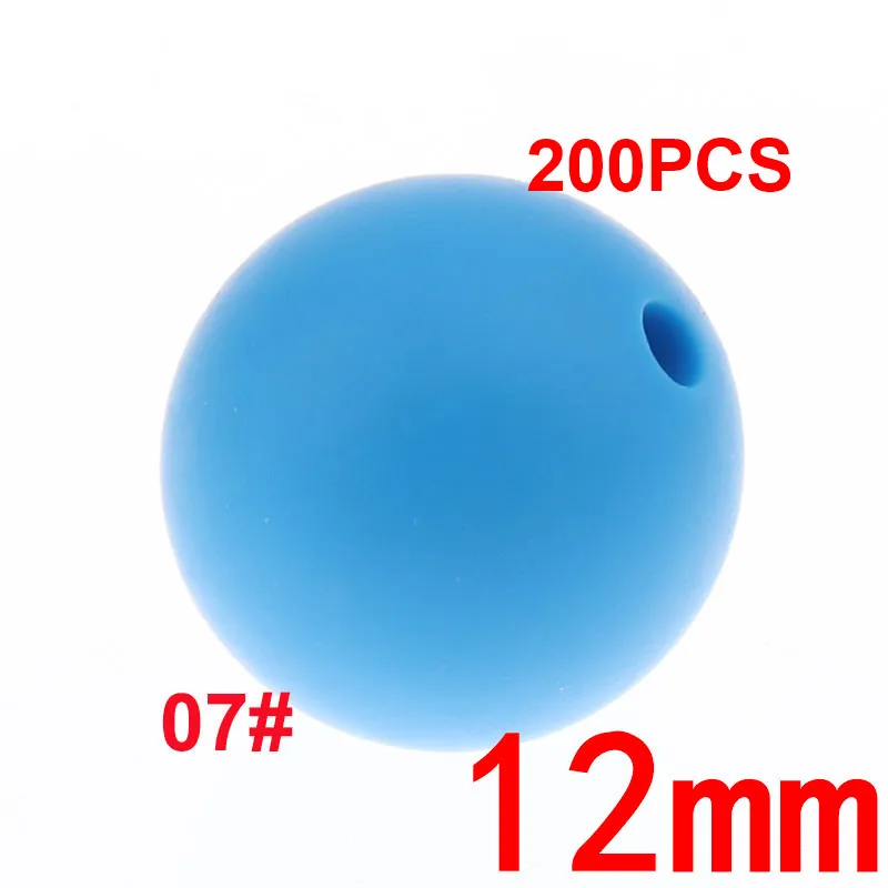 12 мм круглые силиконовые Бусы 200 штук BPA Бесплатно Силиконовые Детские Прорезыватели для зубов ювелирные изделия соска для младенца цепи аксессуары - Цвет: 07 Deep Sky Blue