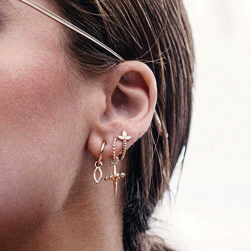 

GEOMEE Fashionable Women Cross Dangle Earrings Set Brincos Female Jewelry Europe Pendant Drop Earring Women 3 Pcs/set Pendientes