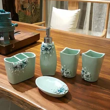 Набор из 5 предметов для ванной из смолы, комбинированная зубная щетка, чашка для полоскания рта, набор для мытья рук, набор для мытья ванной комнаты высокого качества, LO726139