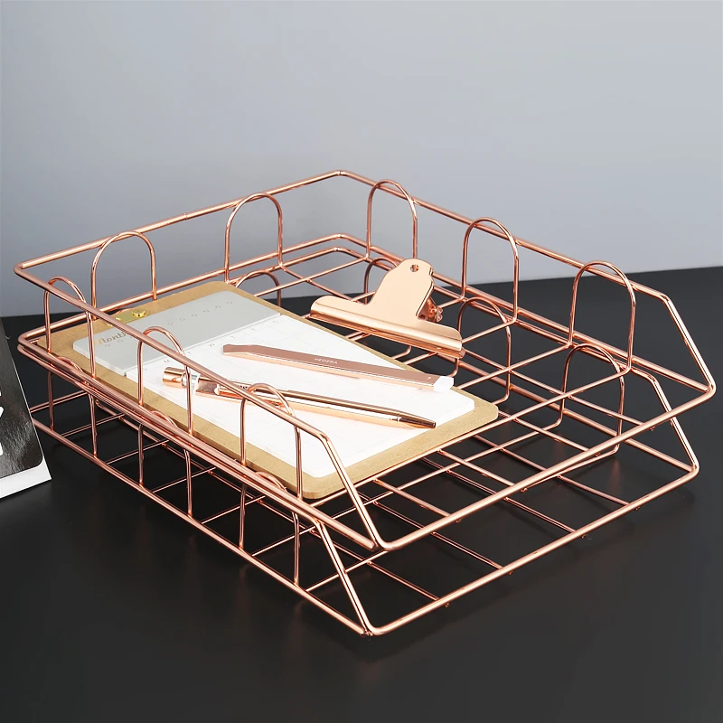 

three layers creative metal Ins style file tray magazine organizer desk set by handmade overlayable file organizer layering