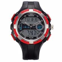 OHSEN Red Digital Dual Time Analog Date Alarm Stopwatch Quartz Rubber Band Reloj Waterproof Sport Men Boy Running Watch /OHS187