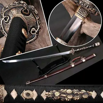 

Hand Forging Full Tang Engroove Damascus Steel Blade Sharp Japanese Sword Katana/Iron Tsuba