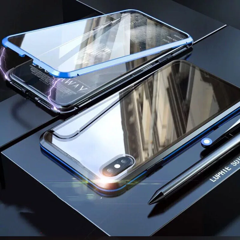 Модернизированный металлический магнитный чехол для iphone XS MAX XR, двухсторонняя, для стекла магнит 7 8 Plus 6s чехол Чехол Funda iphone 7 coque