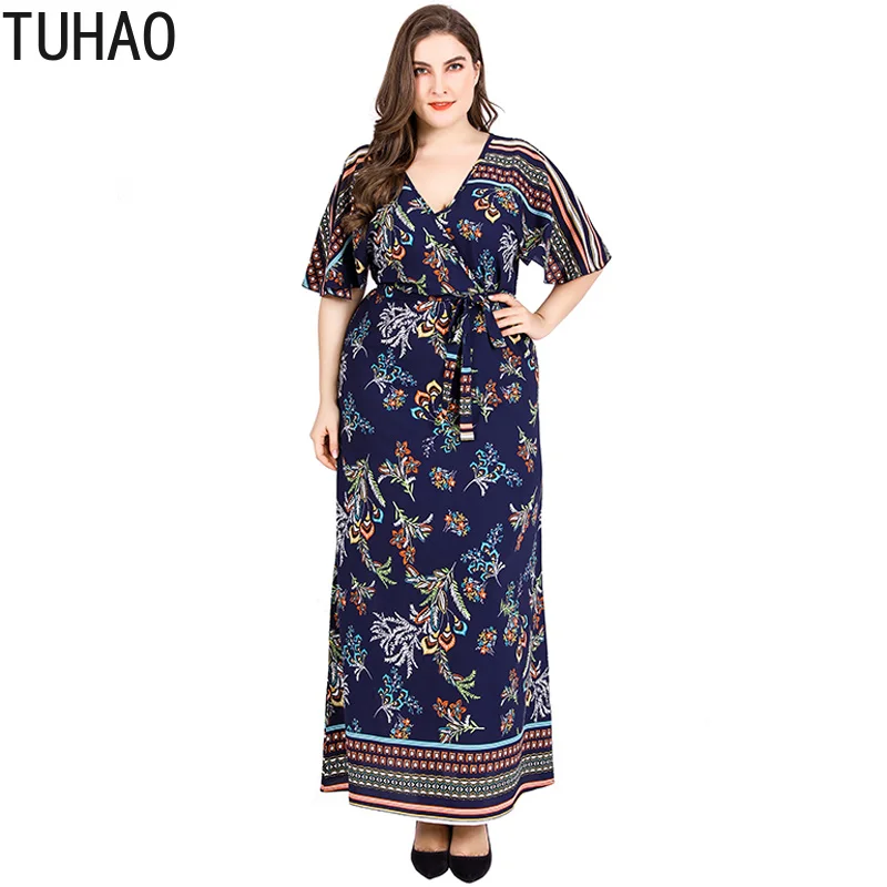 TUHAO 2019 spring summer Plus Size 6XL 5XL Loose Vintage dresses Women ...