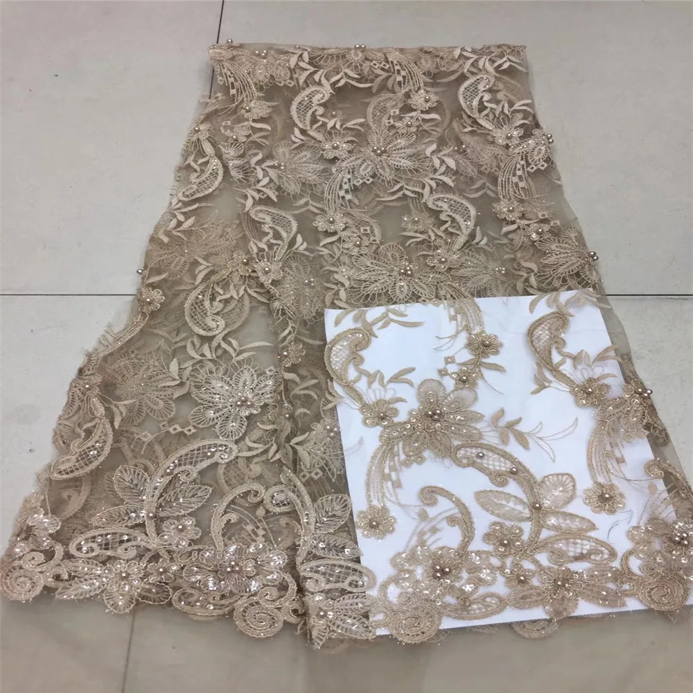

Most Popular Nigeria Bridal French Sequin Embroidery Tulle Gold Beaded Lace Fabric X551-1