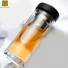 Большой Ясно, двойные стенки Стекло чашки офис банки Бутылки для воды Стекло фильтр Чай Bardak Kavanoz Pots Glas Drinken чашки воды WKE041