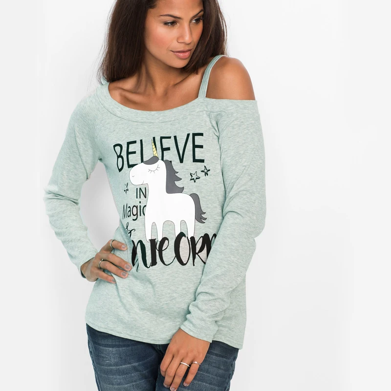 One Shoulder Long Sleeve Unicorn TShirt 18 4771248703_1492025757