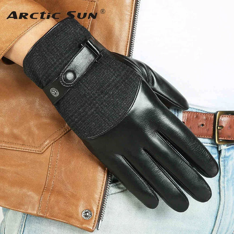 Arrival Men Gloves Top Quality Touchscreen Solid Wrist Fashion Goatskin Glove Winter Plus Velvet Free Shipping M035nc2