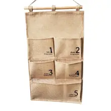 Vintage 5 bolsillos de algodón Lino puerta de la pared almacenamiento para colgar en el armario bolsa organizador de ropa sobre la puerta para dormitorio Baño