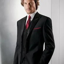 Индивидуальный заказ смокинг жениха Черный Groomsmen Пик атласная нагрудные Свадебные/ужин Костюмы Best человек Жених(куртка+ Брюки для девочек+ галстук+ жилет) b313