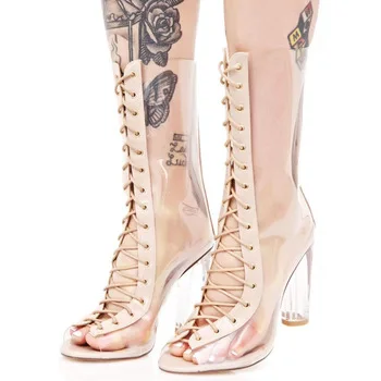 THEMOST Women Frank Anekeh 2017 New Sexy PVC Transparent Gladiator Sandals Peep Toe Shoes Clear Chunky heels Sandals Mujer Women