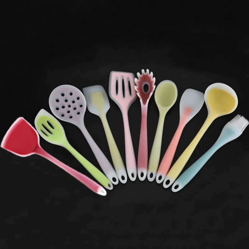 

Atekuker 10Pcs Silicone Kitchenware Sets Slotted Turner Scraper Spoon Ladle Oil Brush Cooking Utensil Set Kitchen Tools